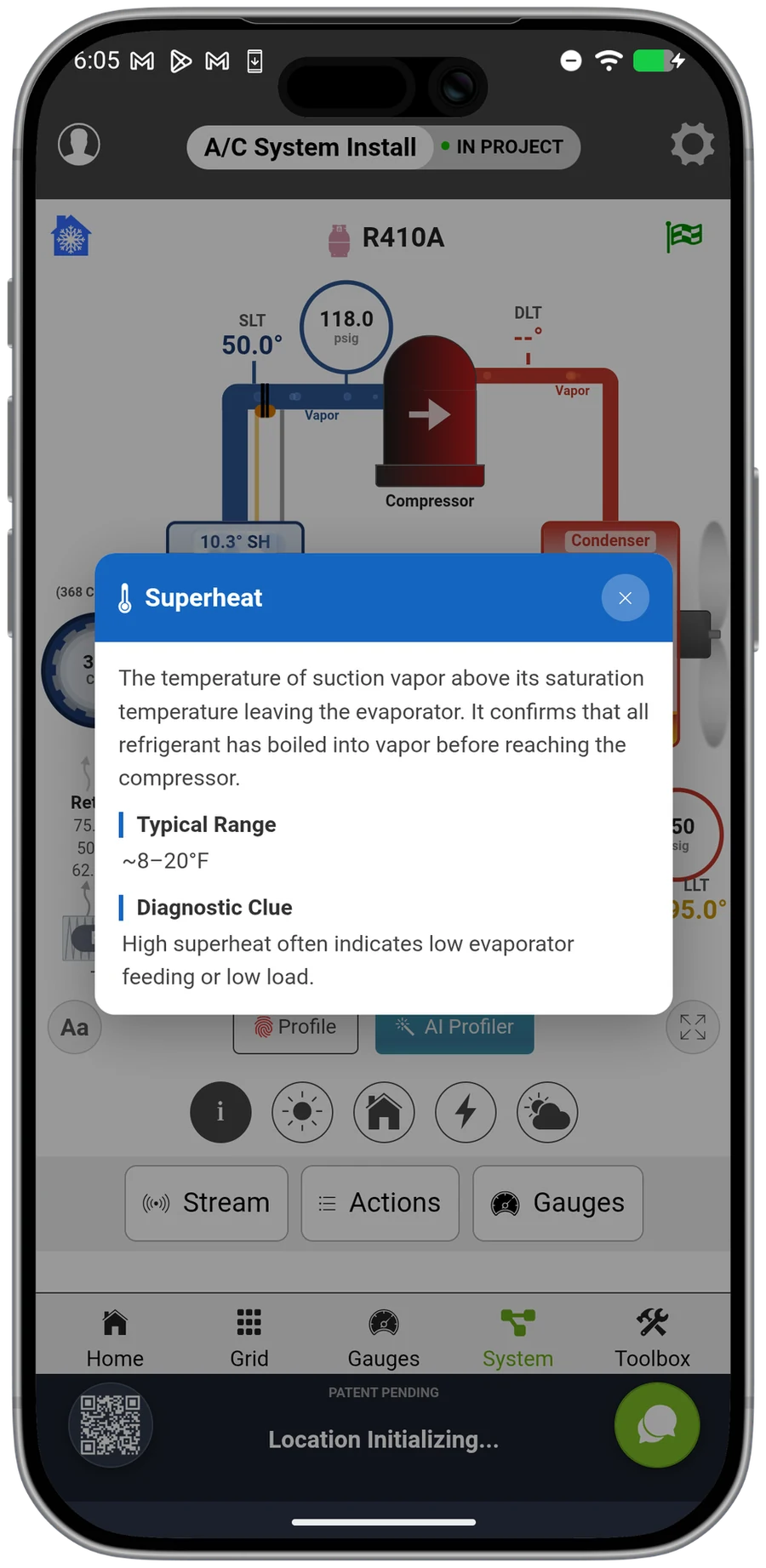 Close-up of a System View component tapped open, showing detailed live readings for that point in the cycle.