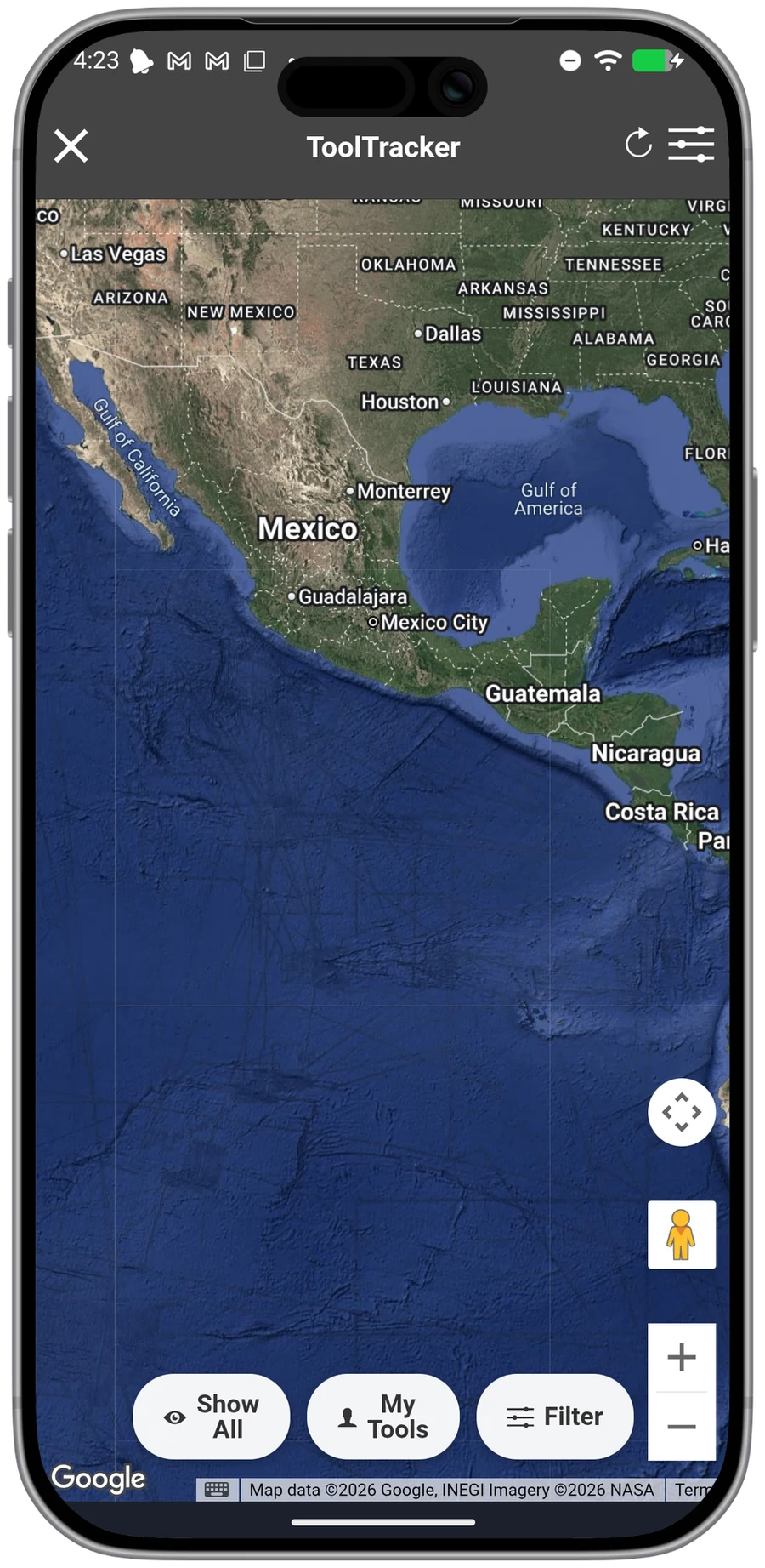 ToolTracker map in measureQuick showing the last known location of connected Bluetooth tools.