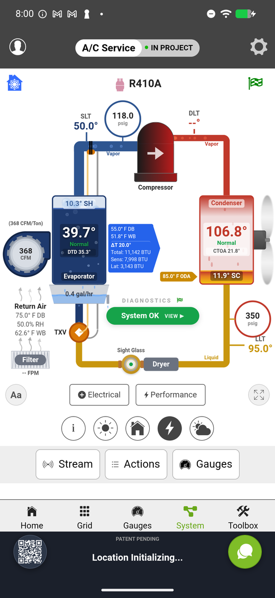 System View showing interactive thermal cycle diagram with real-time temperature and pressure at each component